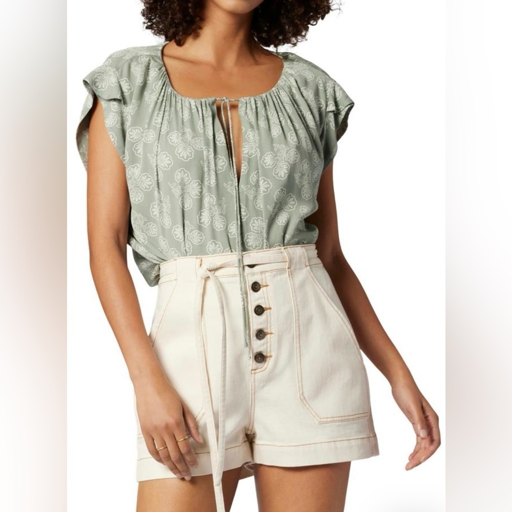 Joie NWT Sz S “Gwyneth” Top in Iceberg Green and Porcelain